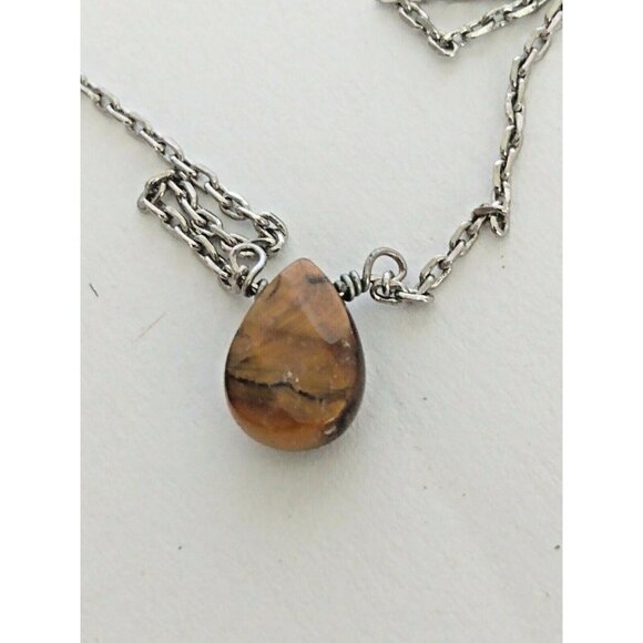 Lia Sophia Boulevard Tigers Eye Silver Tone Necklace 16-19" - Picture 1 of 6